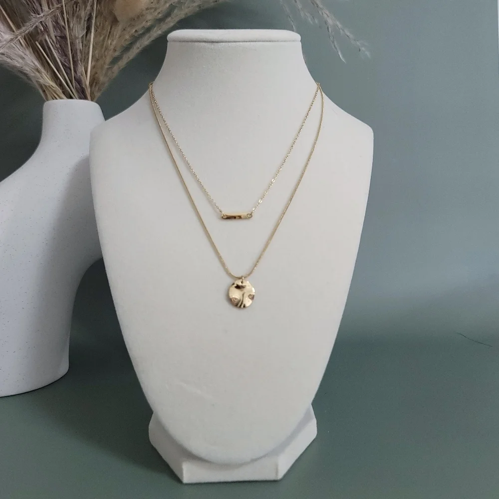 Stainless steel gold tone layered necklace